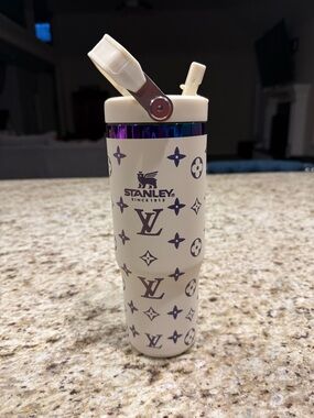 Stanley Tumbler White With Handle Lid Straw Monogram Insulated Plastic